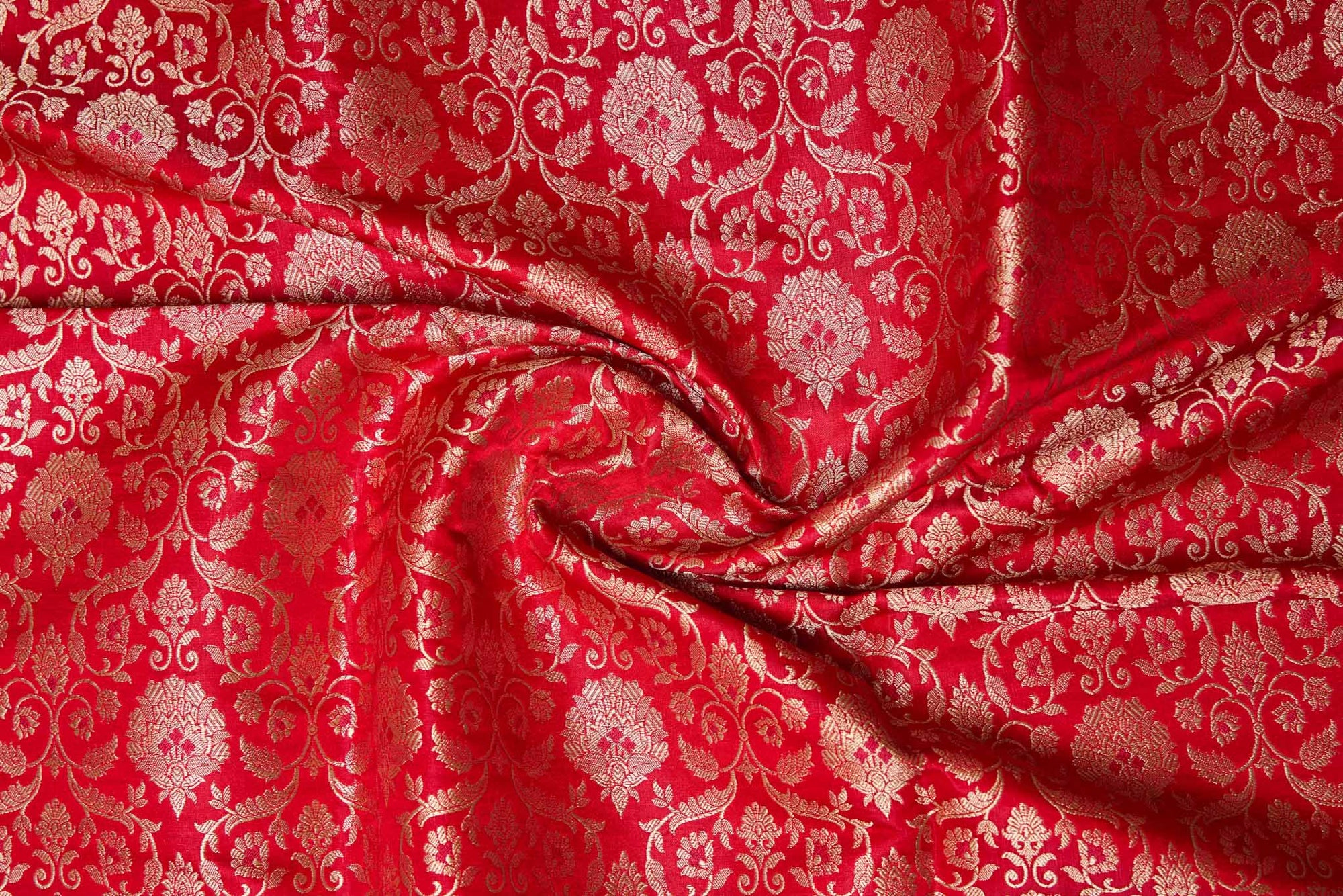 Red Handwoven Banarasi Satin Brocade Fabric