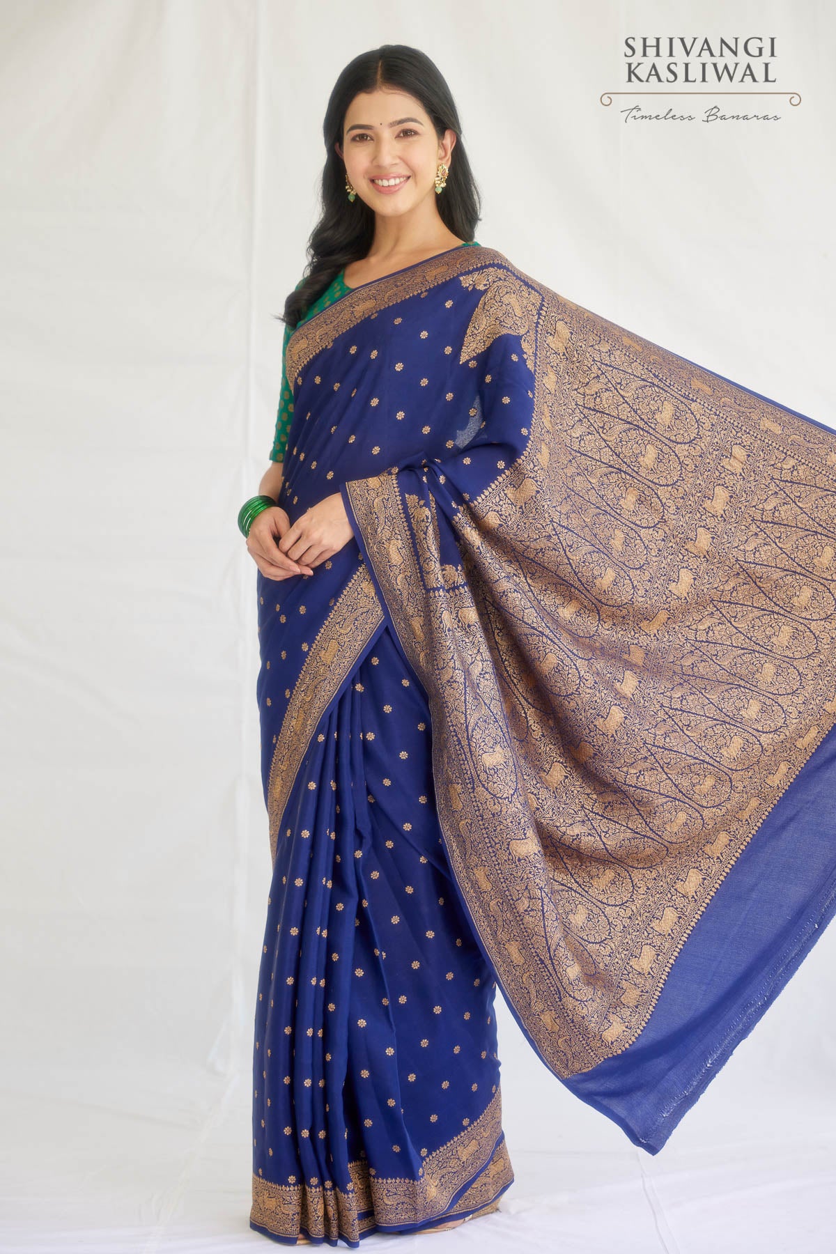 Navy Blue Handwoven Banarasi Crepe Silk Saree