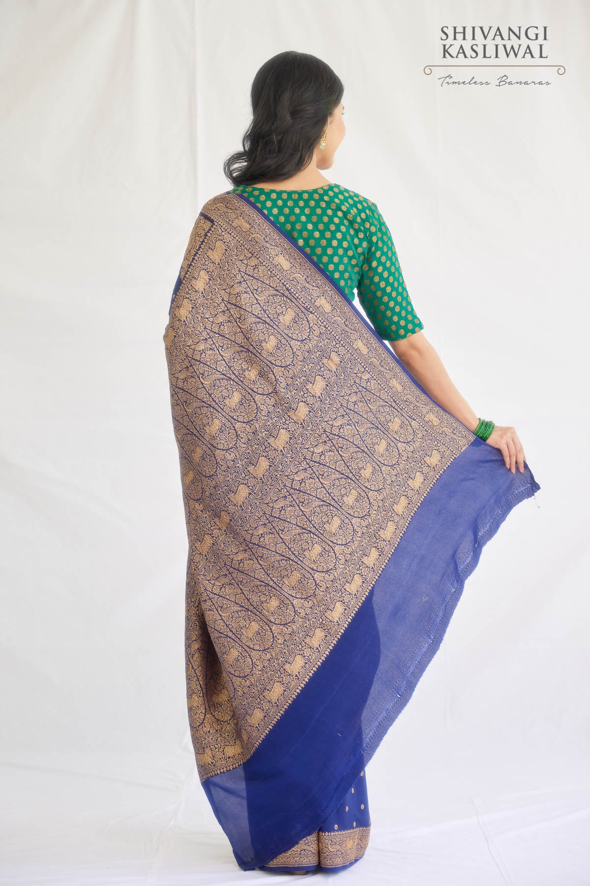 Navy Blue Handwoven Banarasi Crepe Silk Saree