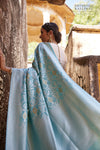 Light Turquoise Blue Handwoven Banarasi Moonga Silk Saree