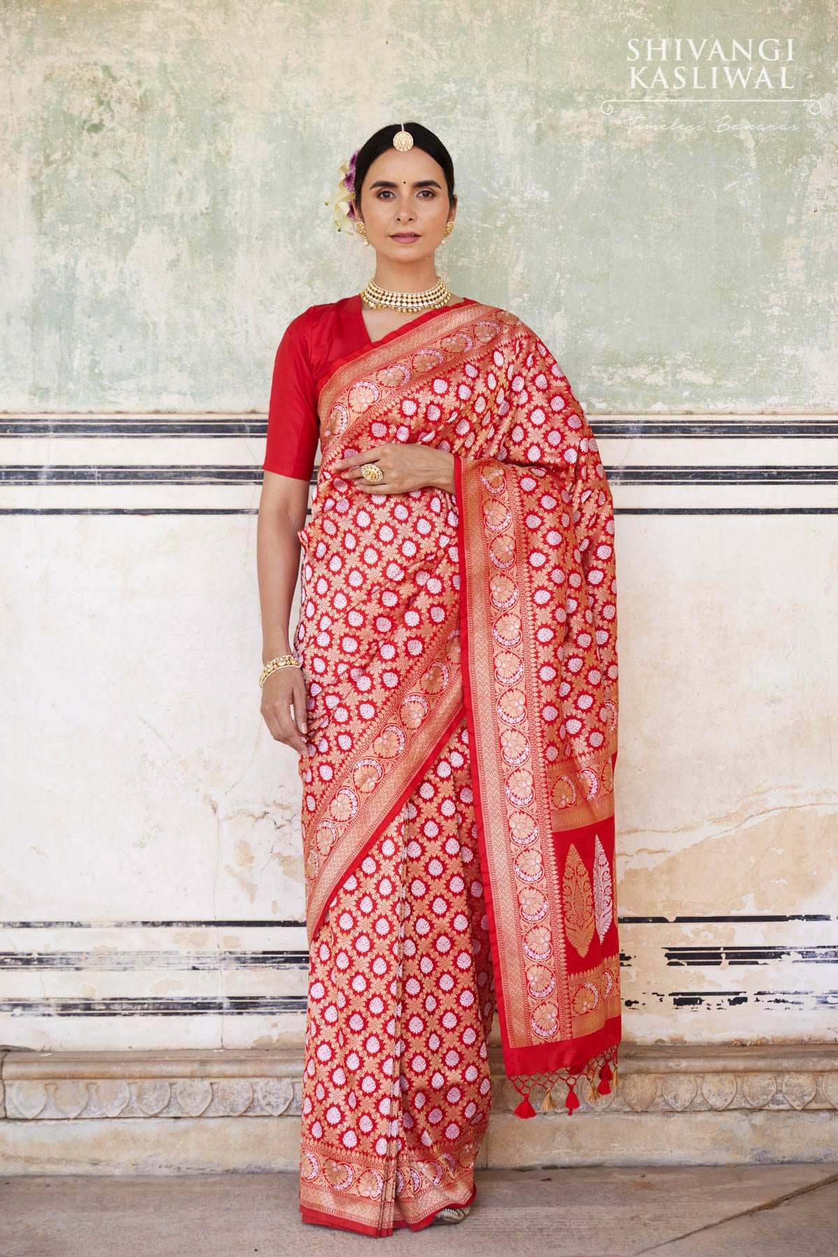 Cherry Red Banarasi Silk Saree | Sudathi