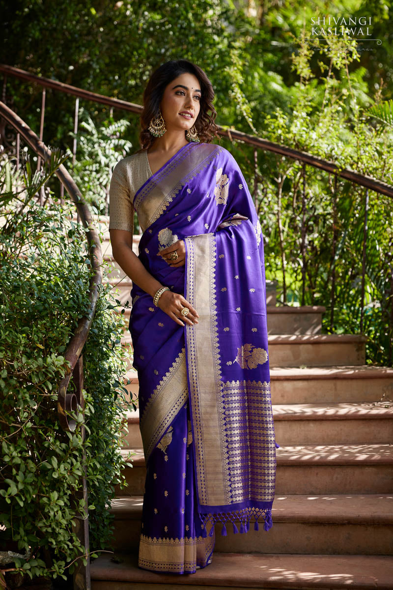 Woven Purple Silk Saree With Heavy Blouse 4269SR03