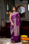 Purple Handwoven Banarasi Kadhua Tussar Georgette Saree