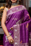 Purple Handwoven Banarasi Kadhua Tussar Georgette Saree