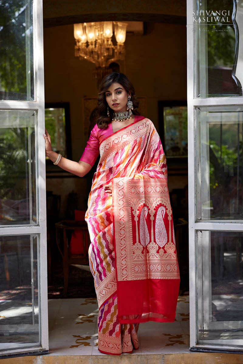 Multicolor Rangkat Handwoven Banarasi Kadhua Silk Saree