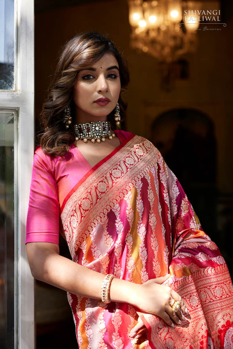 Multicolor Rangkat Handwoven Banarasi Kadhua Silk Saree