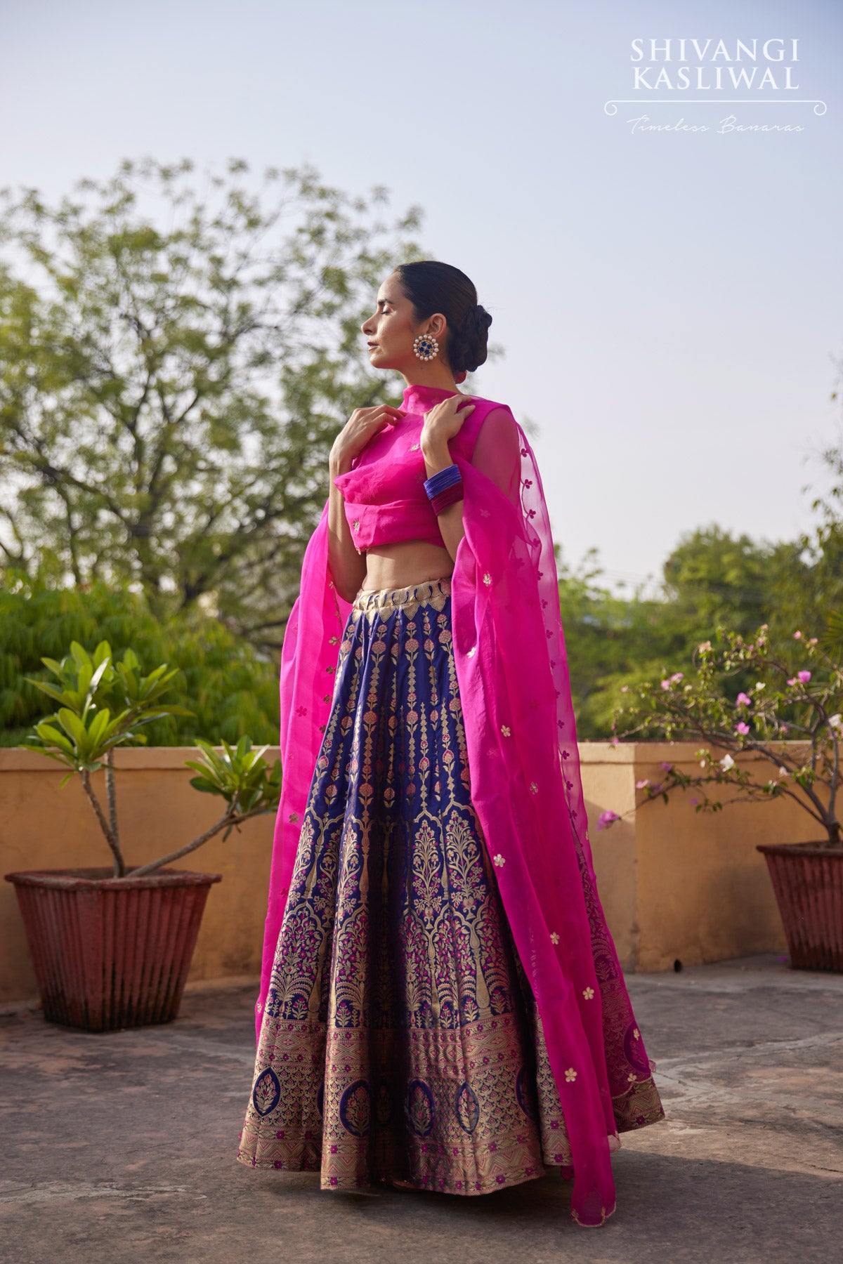 Navy Blue Handwoven Banarasi Silk Lehenga