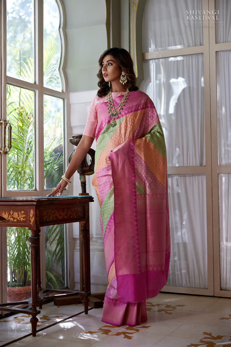 Multicolor Rangkat Handwoven Banarasi Kadhua Silk Saree