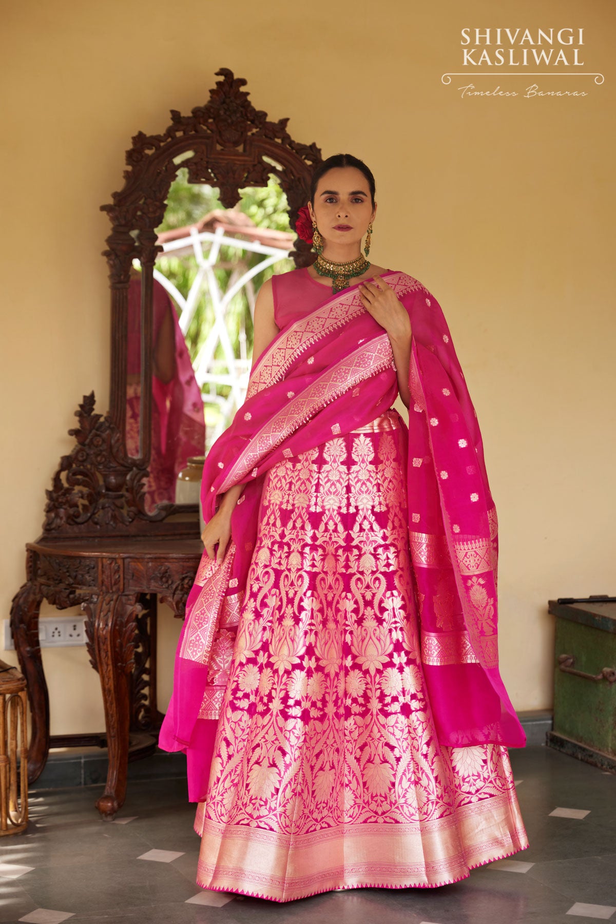 Rani Pink Banarasi Organza Silk Lehenga