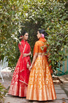 Red Handwoven Banarasi Silk Lehenga