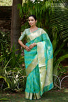 Green Banarasi Organza Silk Leheriya Saree