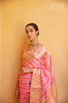 Peach Pink Banarasi Organza Silk Leheriya Saree