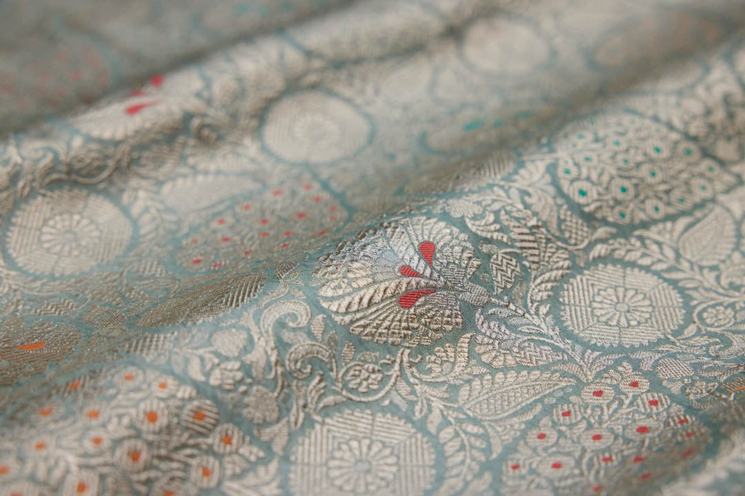 Powder Blue Handwoven Banarasi Brocade Fabric