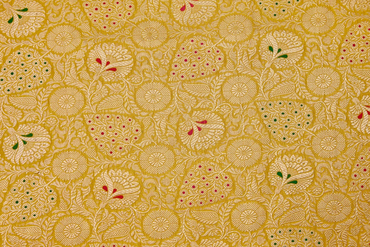 Yellow Handwoven Banarasi Brocade Fabric