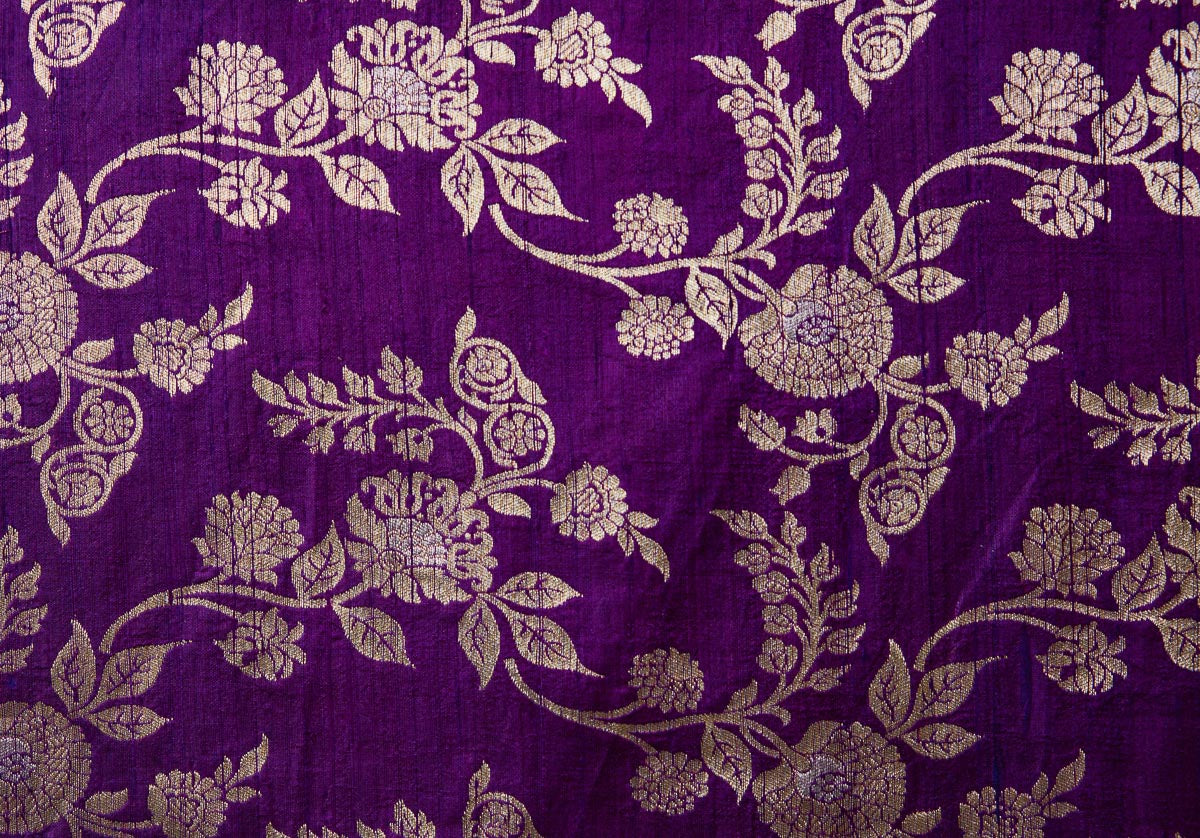 Purple Handwoven Banarasi Raw Silk Fabric