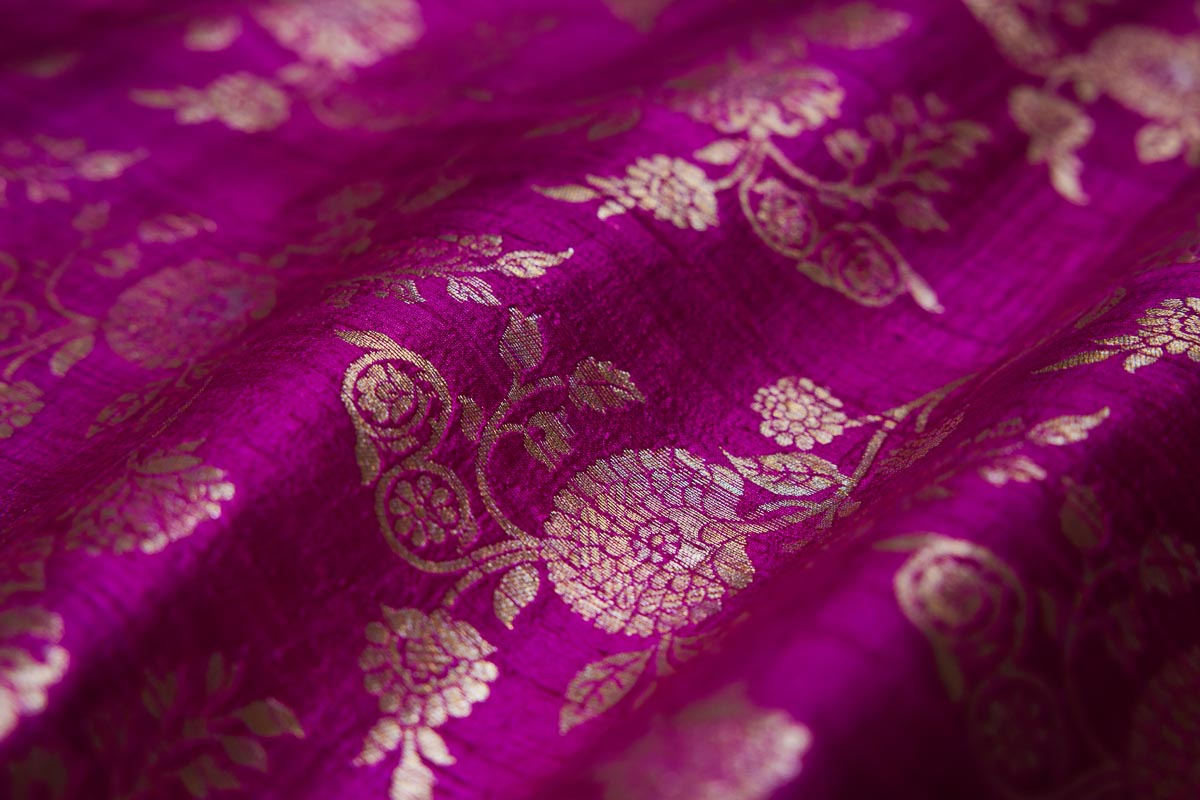 Magenta Pink Handwoven Banarasi Raw Silk Fabric