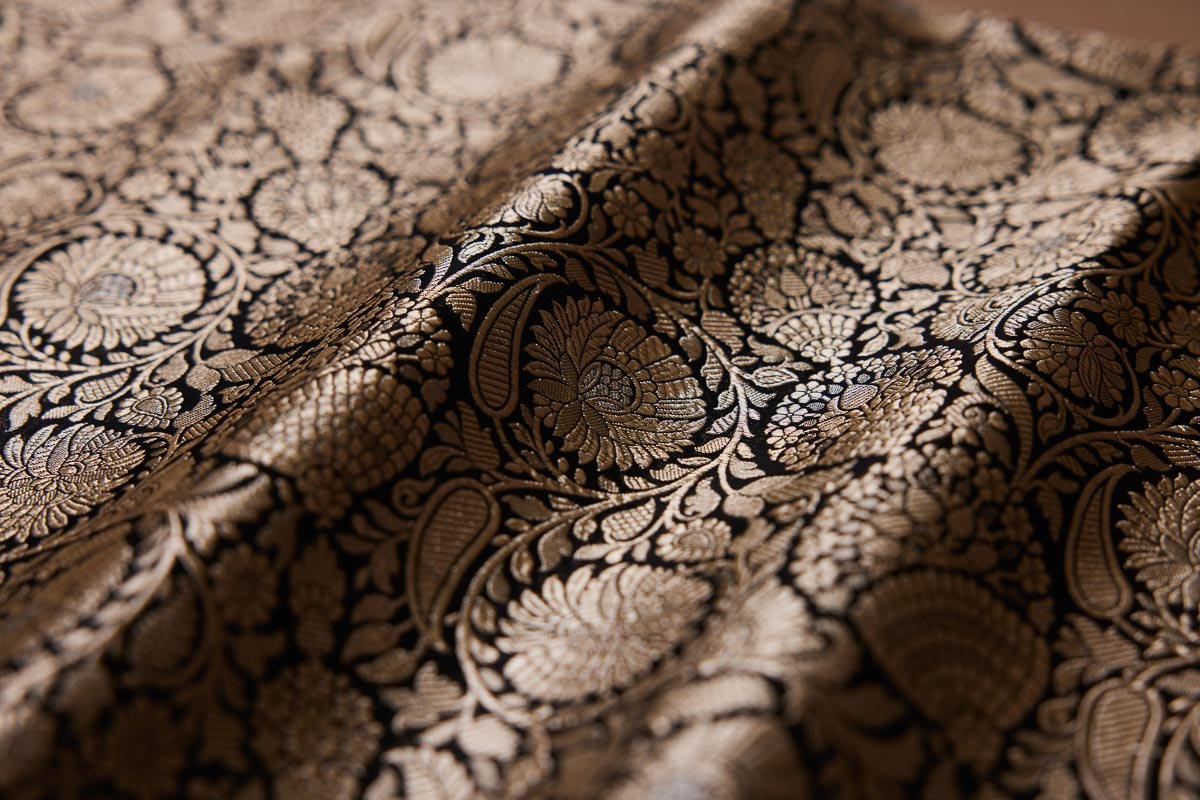 Half Yard Black Gold Brocade Fabric Gold Banaras Art Silk