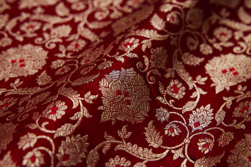 Maroon Handwoven Banarasi Satin Fabric