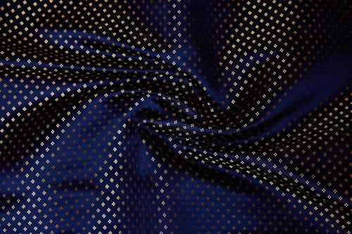 Navy Blue Handwoven Banarasi Mashru Silk Fabric