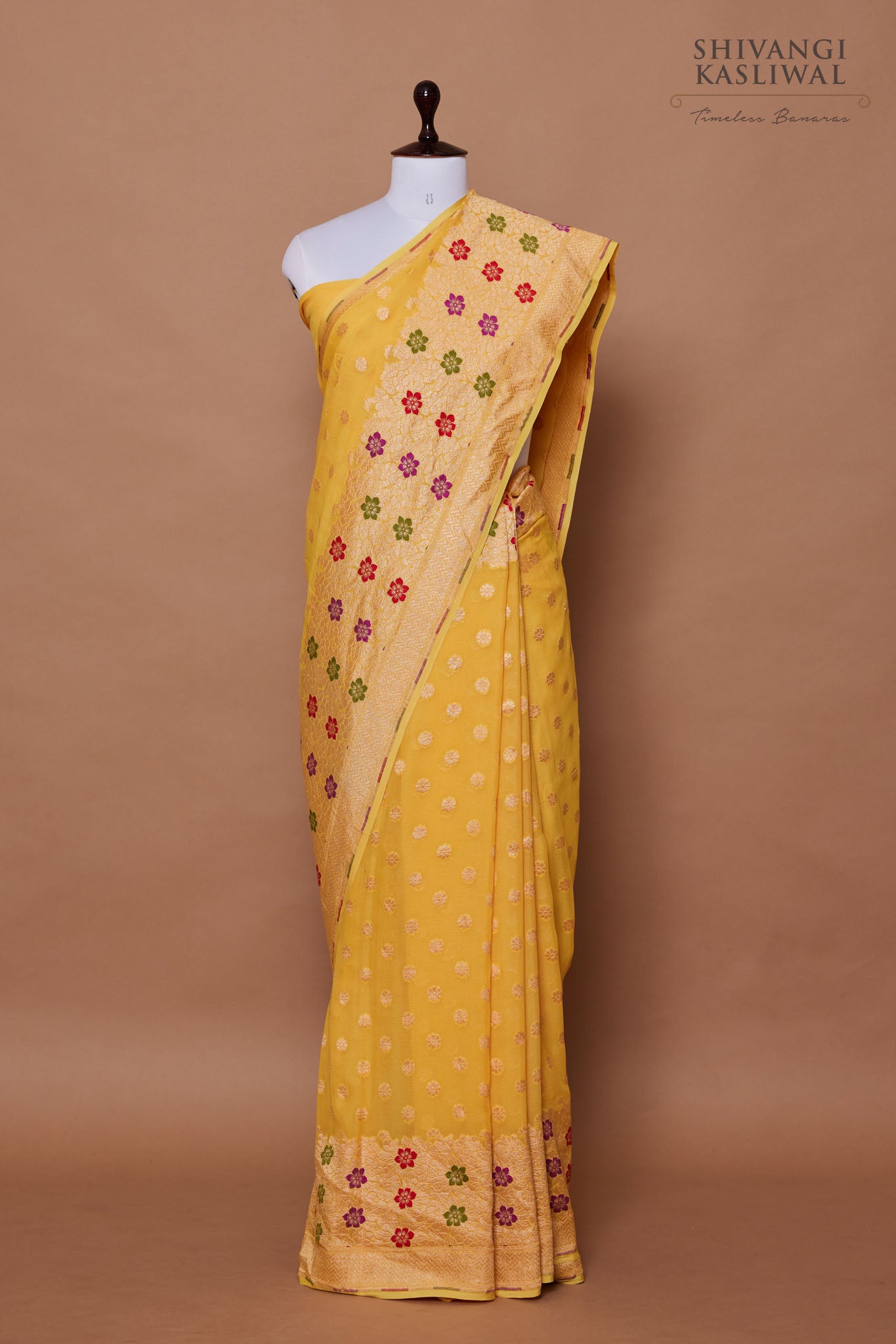 Yellow Handwoven Banarasi Georgette Saree