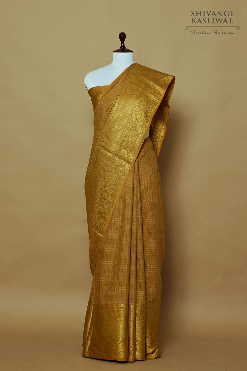 Dark Mustard Yellow Handwoven Banarasi Moonga Silk Saree