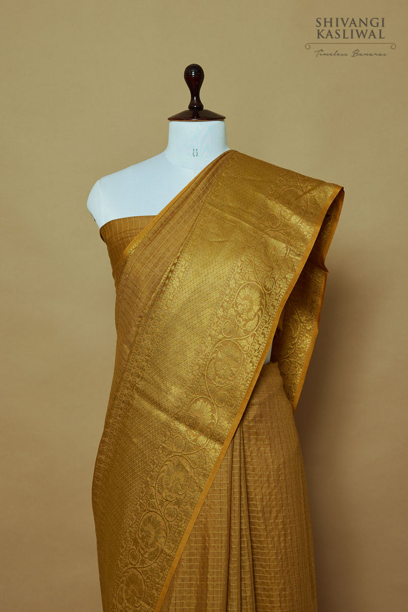 Dark Mustard Yellow Handwoven Banarasi Moonga Silk Saree