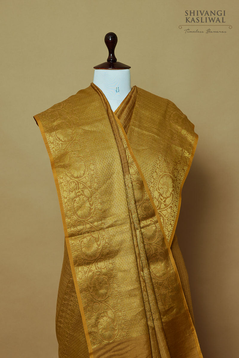 Dark Mustard Yellow Handwoven Banarasi Moonga Silk Saree