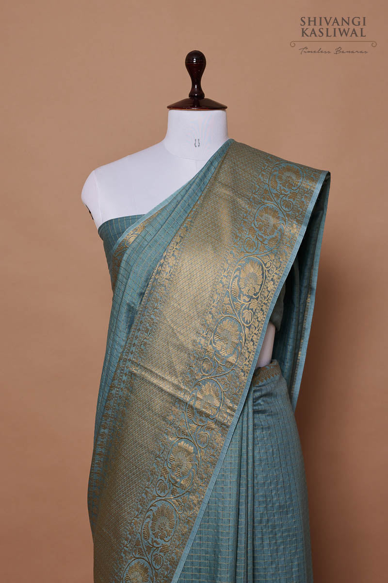 Blue Dual Tone Handwoven Banarasi Moonga Silk Saree