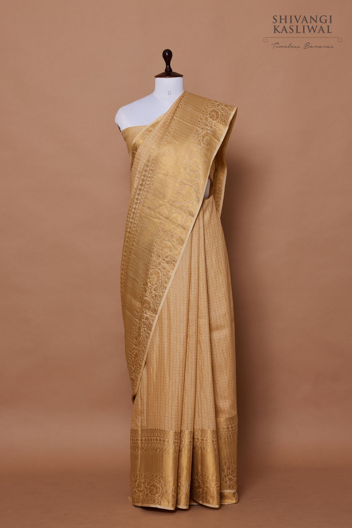 Beige Handwoven Banarasi Moonga Silk Saree