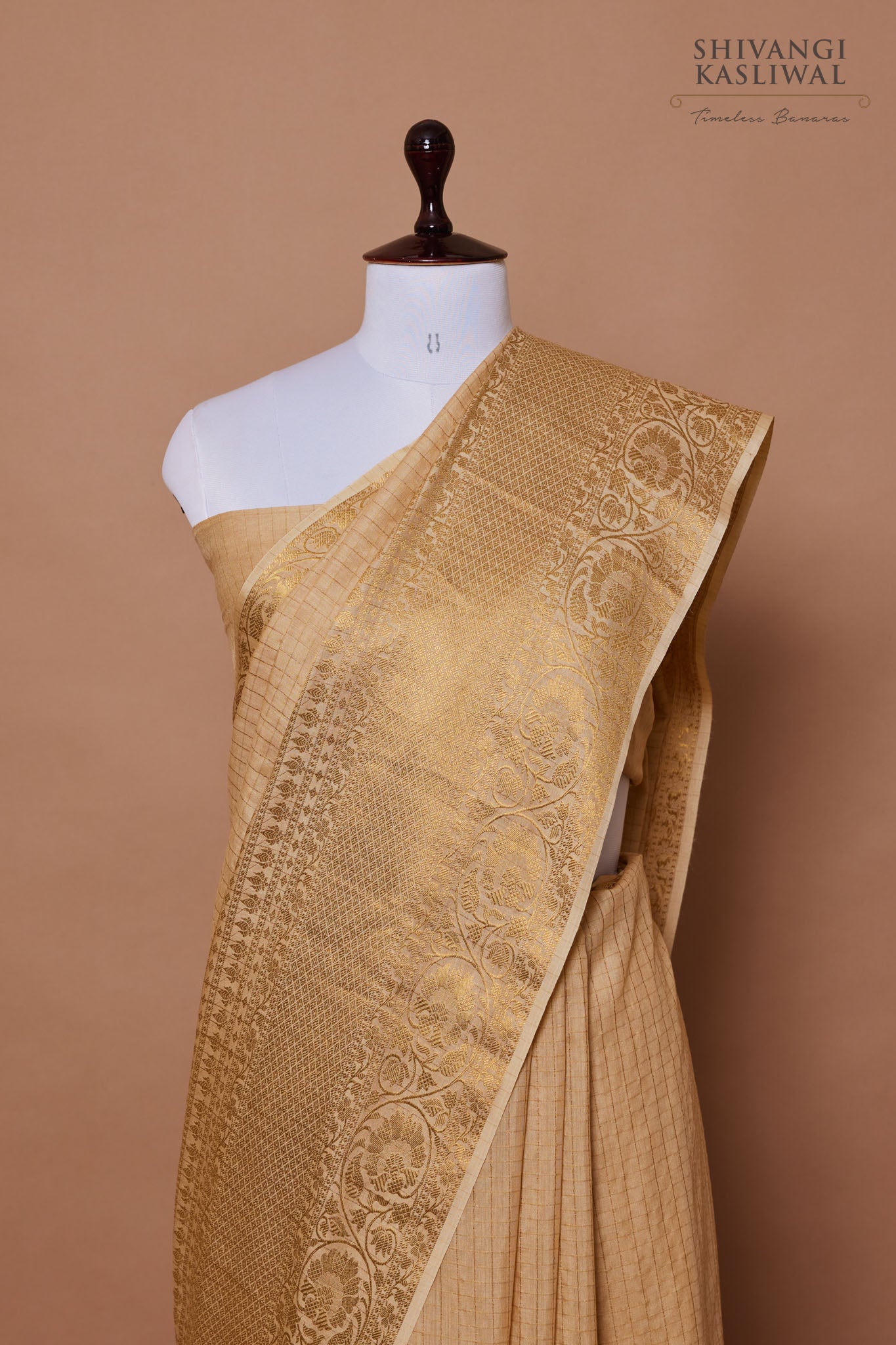 Beige Handwoven Banarasi Moonga Silk Saree