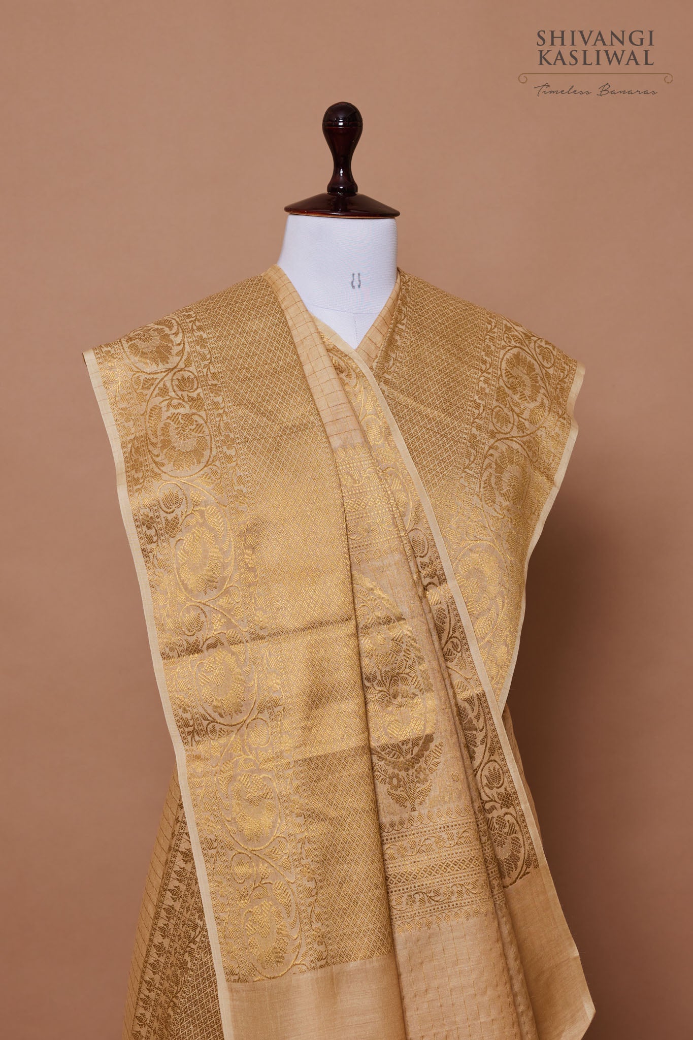 Beige Handwoven Banarasi Moonga Silk Saree