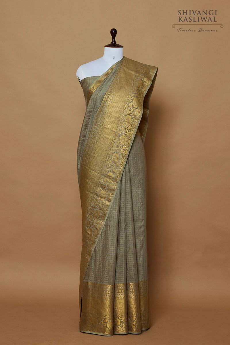Grey Dual Tone Handwoven Banarasi Moonga Silk Saree