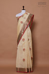 Ivory Handwoven Banarasi Chanderi Silk Saree