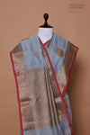 Bluish Grey Handwoven Banarasi Chanderi Silk Saree